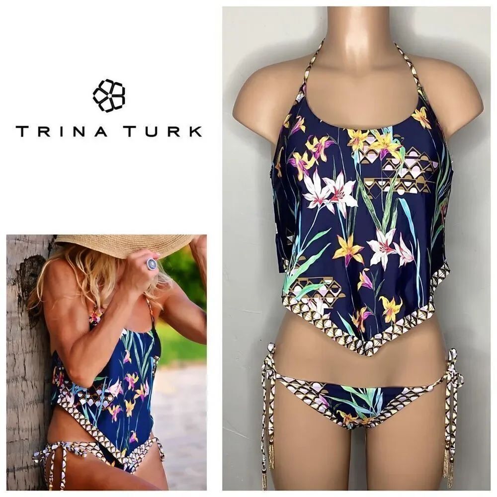 New. Trina Turk mixed floral handkerchief bikini set. Size 4. Retails $178